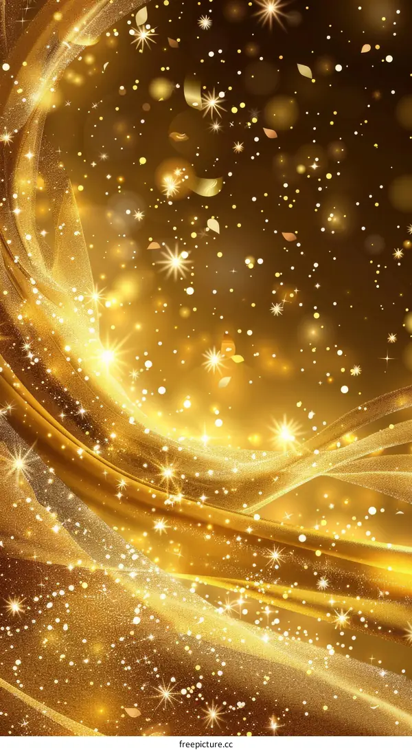 Golden sparkles and stars on a dark background