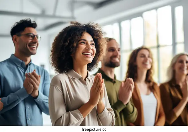Group of diverse business people applauding during a meeting