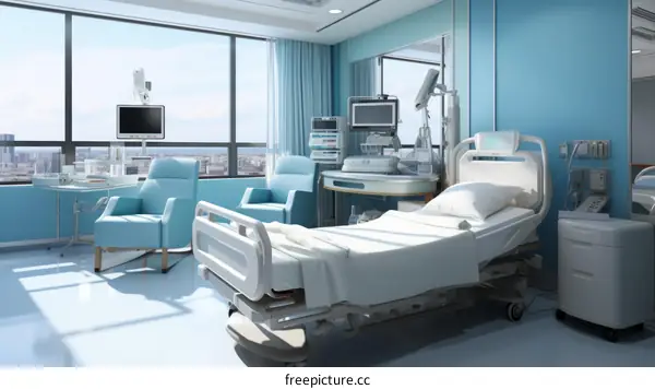 Illustration of Modern Hospital Room with Bed and Window