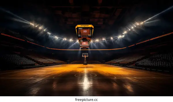 Basketball court with bright lights