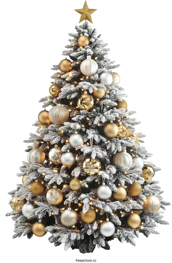 [Transparent Background PNG]Festive Christmas Tree with Golden and Silver Ornaments