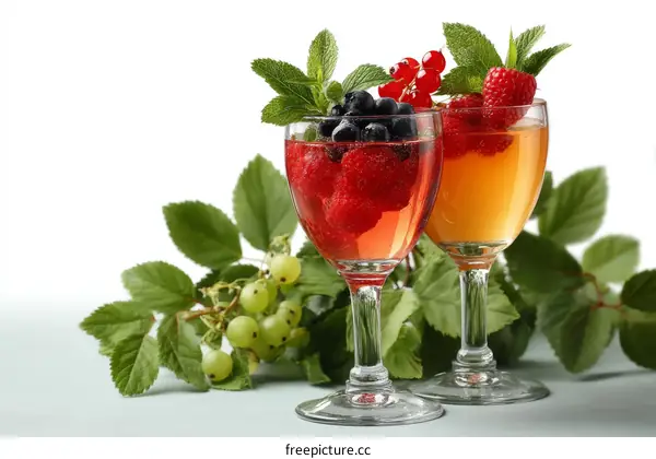 Refreshing Fruit Cocktails in Elegant Wine Glasses