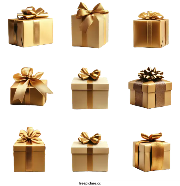 [Transparent Background PNG]Golden Gift Boxes Collection