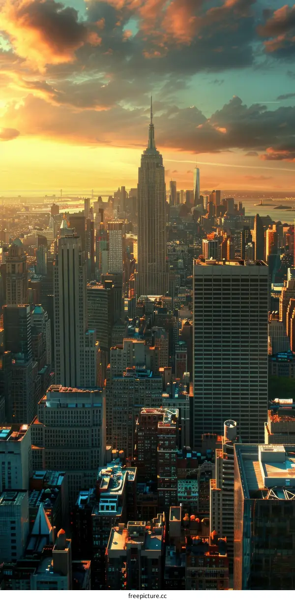 New York City skyline at sunset