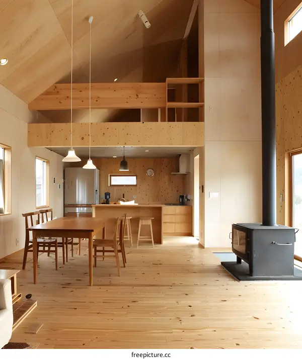 Modern Minimalist Wooden House Interior Design with Open Floor Plan