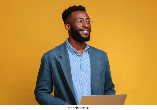 Businessman with Laptop in Studio Portrait