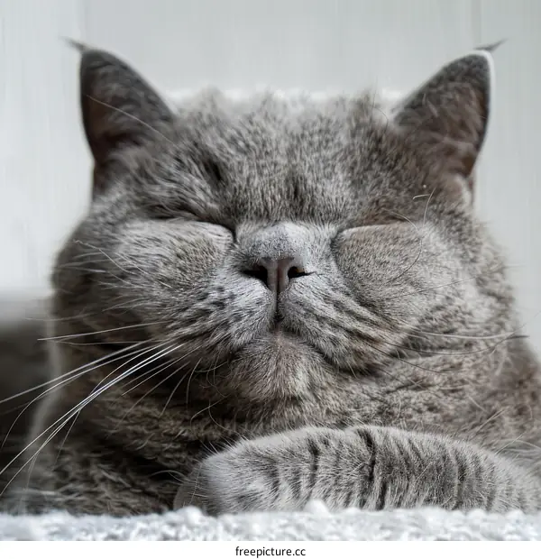 Sleeping British Shorthair Kitten with Folded Paws