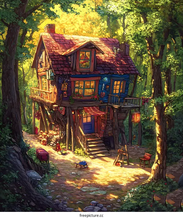 Charming Forest Cottage Illustration