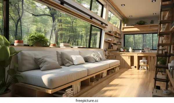 Cozy Living Room with Forest View