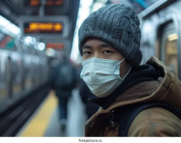 Portrait of a Man Wearing a Surgical Mask