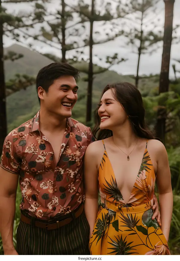 Couple in Love Smiling in a Tropical Forest