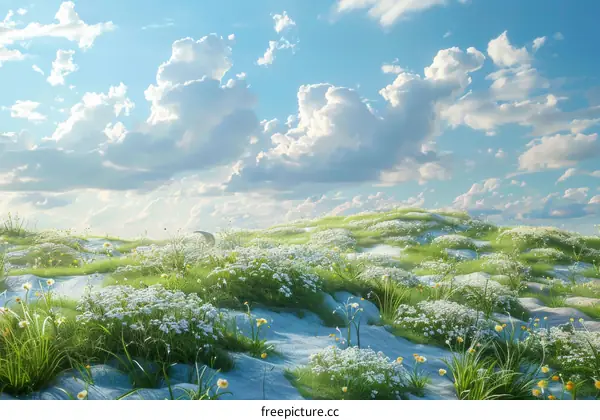 Wildflowers Blooming in a Lush Grassland