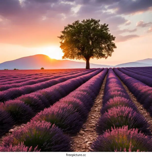 Lavender Fields of Provence at Sunset