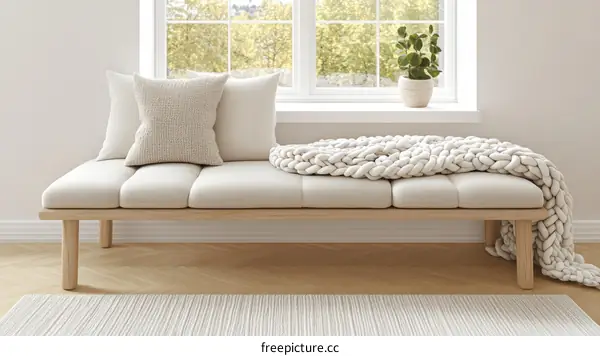 Cozy Modern Sofa with Knitted Throw