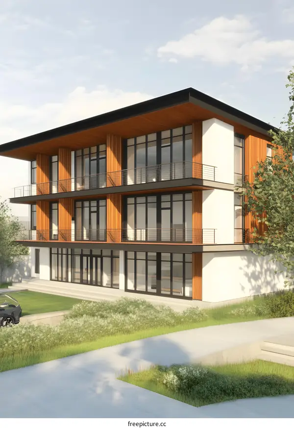 Modern Architecture Building With Wooden Facade