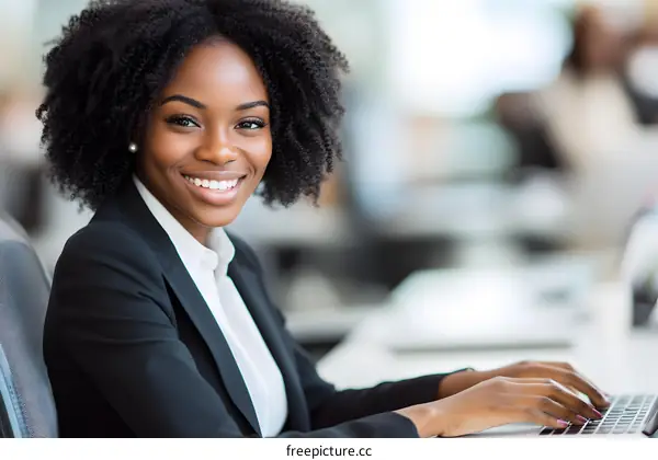 African American Business Woman Working On Laptop
