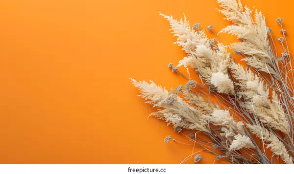 Orange Background With Dried Pampas Grass