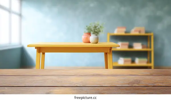 Yellow Table in a Cozy Room