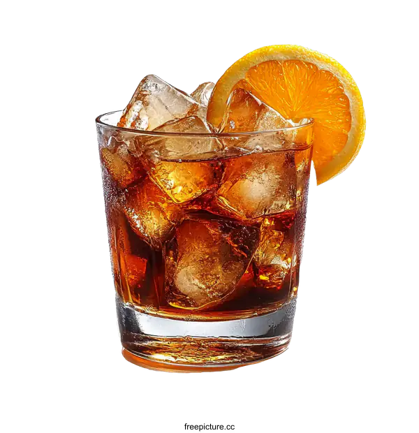 [Transparent Background PNG]Close-up of a Refreshing Drink with Ice and Orange Slice