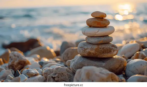 Balanced Stone Stack on a Tranquil Beach