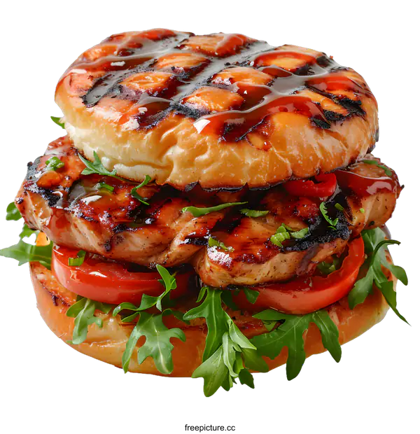 [Transparent Background PNG]Grilled Chicken Burger with Barbecue Sauce