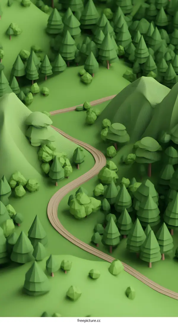 Low Poly Green Forest Path Illustration