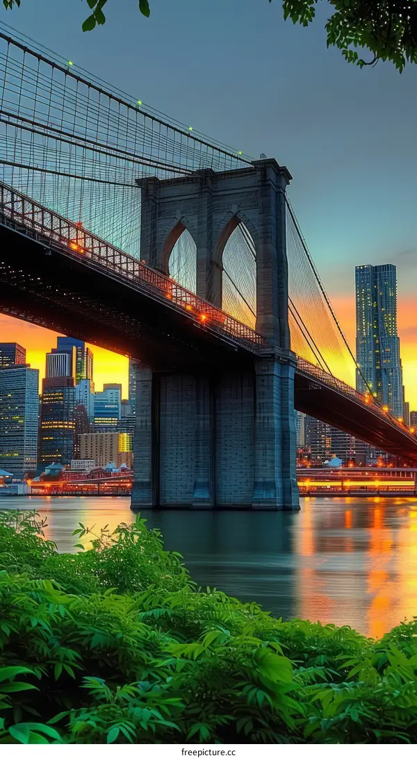 New York City skyline with the Brooklyn Bridge in the foreground