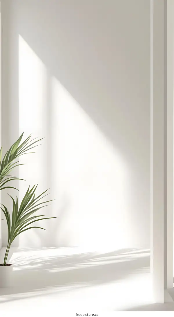 Minimalist White Room With Sunlight And Plant