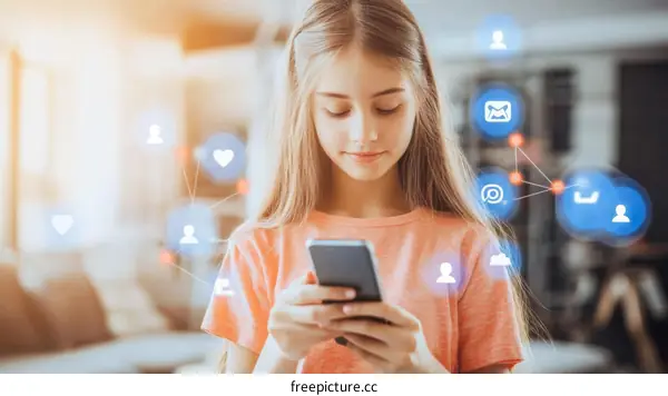 Teenage Girl Engaging in Social Media on Mobile Phone