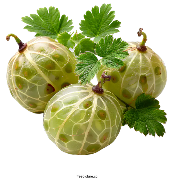 [Transparent Background PNG]Green gooseberries with leaves