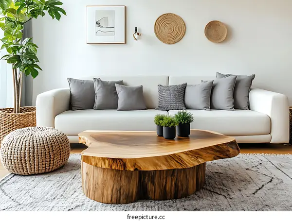 Modern Scandinavian Living Room with Wooden Coffee Table