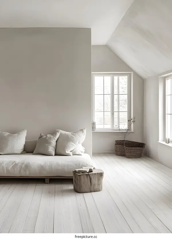 Minimalist Scandinavian Living Room Interior Design With White Walls And Wooden Floor