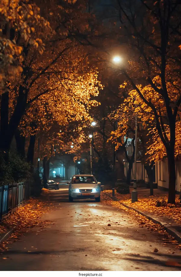 Night Drive Through Fall Foliage