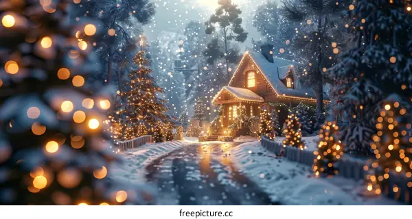 Cozy Christmas Cabin in a Snowy Forest