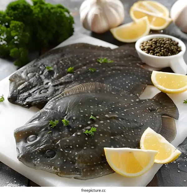 Fresh Flounder on a Cutting Board