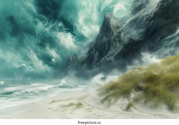 Nature's Dance: Waves Crashing on a Stormy Beach