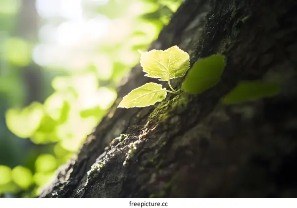 New Life Growing on Tree Bark in the Forest