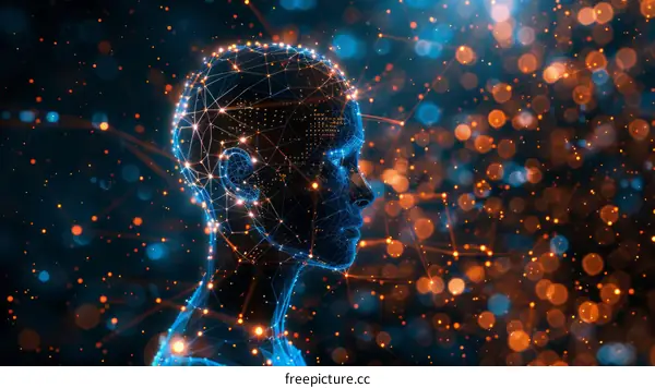 Blue and orange glowing neural network brain