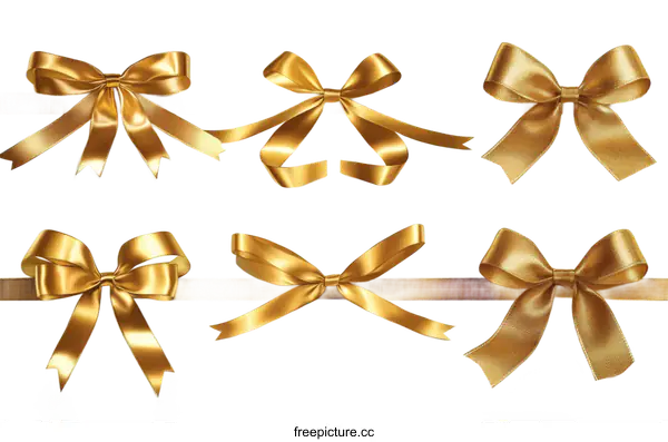 [Transparent Background PNG]Gold Ribbons Bows Set Design Illustration