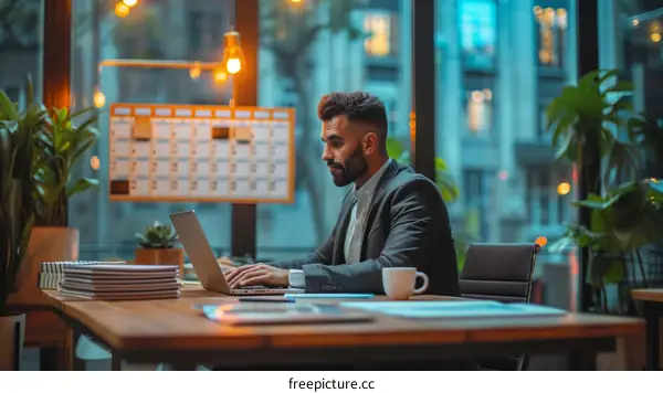 Young Middle Eastern businessman working late in his office