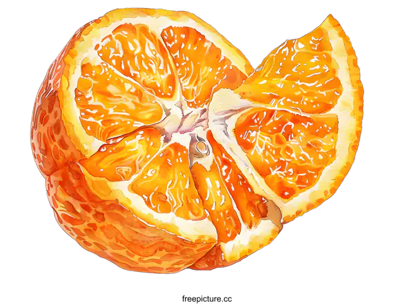 [Transparent Background PNG]Watercolor Illustration of a Sliced Orange