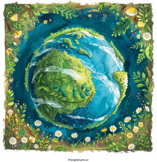Earth Surrounded by Flowers and Plants: A Symbol of Nature's Beauty and Resilience