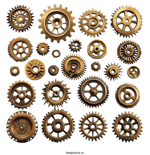 [Transparent Background PNG]Vintage Gears Collection on White Background