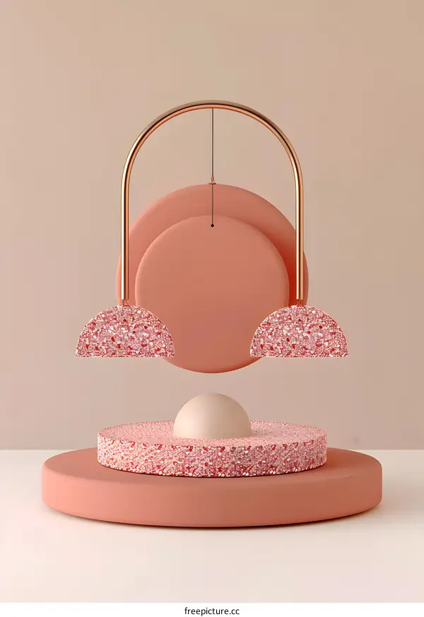 Abstract Minimalist 3D Rendering With Pink And Gold Geometric Shapes