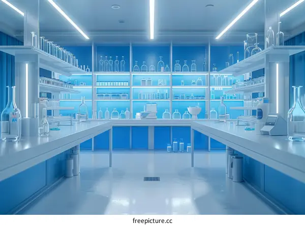 Modern Laboratory Interior with Blue and White Theme