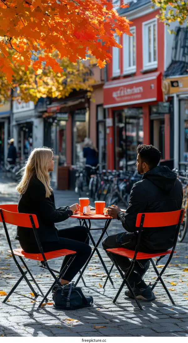 Autumn Street Cafe Couple Relaxing