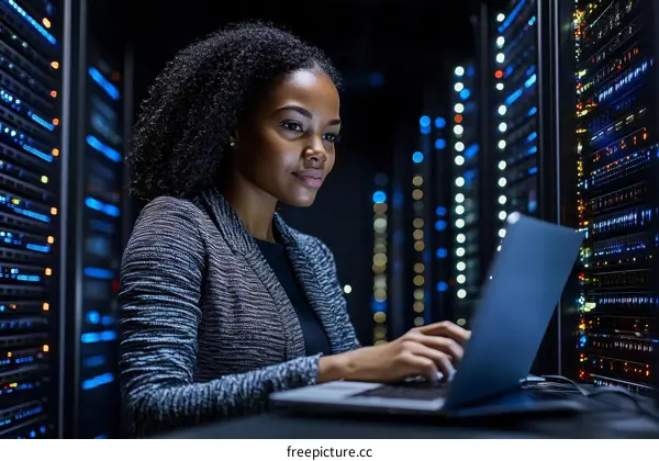 Female IT professional working in a data center