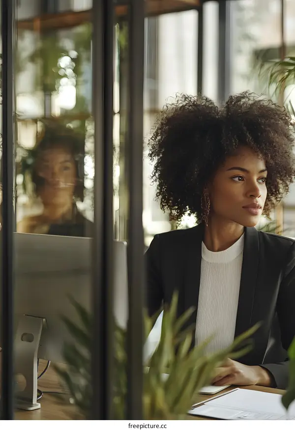 African American Businesswoman Working at Desk in Office