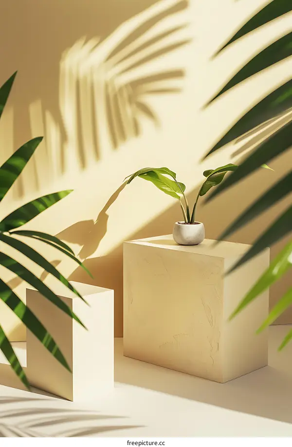 Minimalist Plant and  Geometric Shapes Background