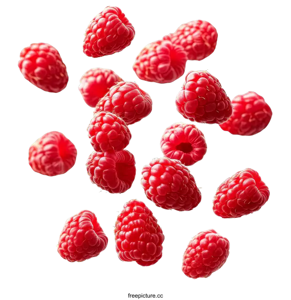 [Transparent Background PNG]Fresh Raspberries in Flight